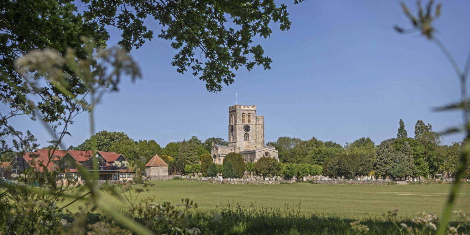 Thame church & cricket pitch with trees